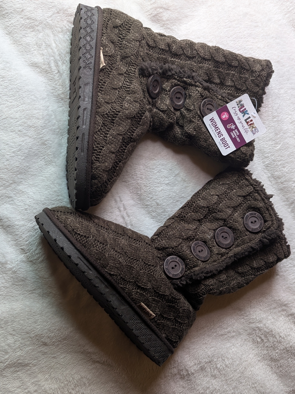 Muk Luks Women's Cable Knit Button Moccasins - Brown - Picture 4 of 6